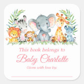 Safari Dieren Baby shower Roze Boekplaat Labels (Voorkant)