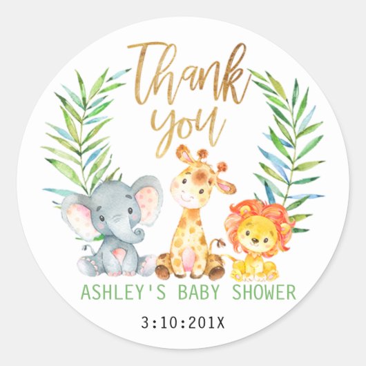 Safari Dieren Baby shower Sticker (Voorkant)