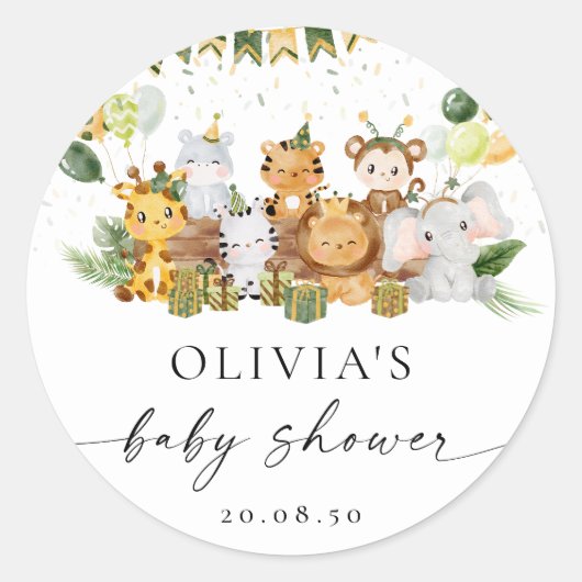 Safari Dieren Baby shower Sticker (Voorkant)