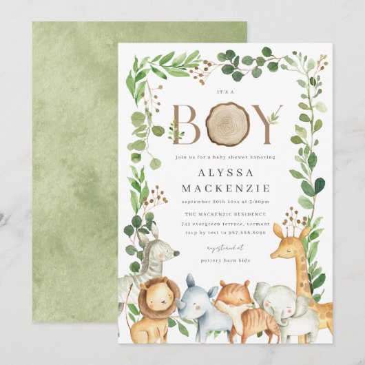 Safari Dieren Baby Shower Uitnodiging (Voorkant / Achterkant)