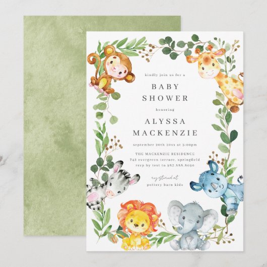 Safari Dieren Baby Shower Uitnodiging (Voorkant / Achterkant)