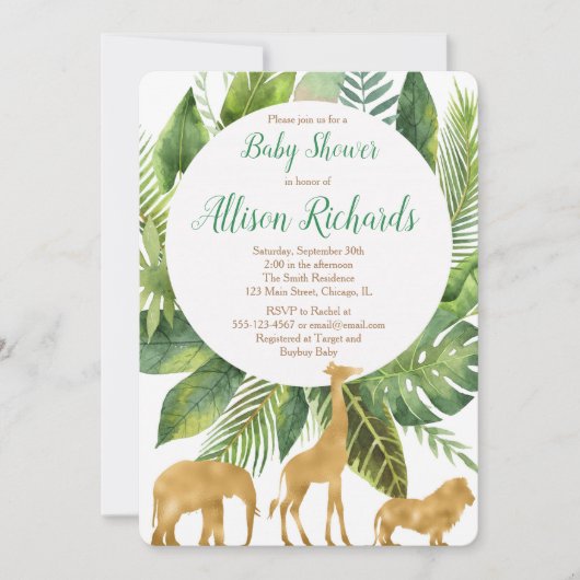 Safari dieren baby shower uitnodiging (Voorkant)