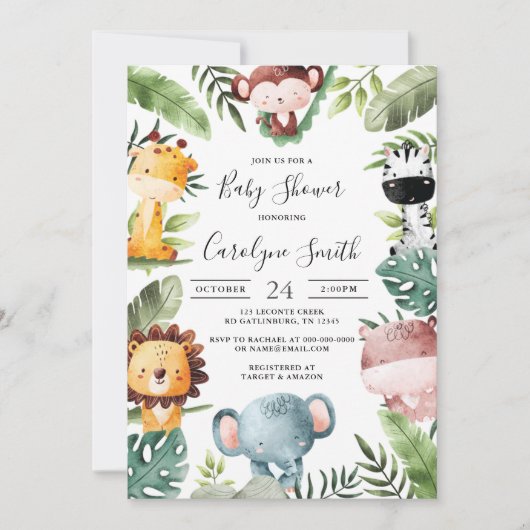 safari dieren baby shower uitnodiging (Voorkant)
