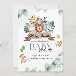 Safari Dieren Baby Shower Uitnodiging