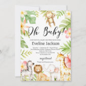 Safari Dieren Baby shower Uitnodiging Groen (Voorkant)