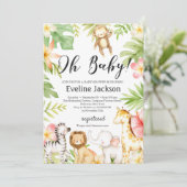 Safari Dieren Baby shower Uitnodiging Groen (Staand voorkant)