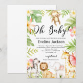 Safari Dieren Baby shower Uitnodiging Groen (Voorkant / Achterkant)