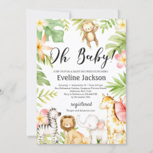 Safari Dieren Baby shower Uitnodiging Groen