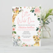 Safari Dieren Baby Shower Uitnodigingen voor Meisj (Staand voorkant)