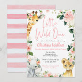 Safari Dieren Baby Shower Uitnodigingen voor Meisj (Voorkant / Achterkant)