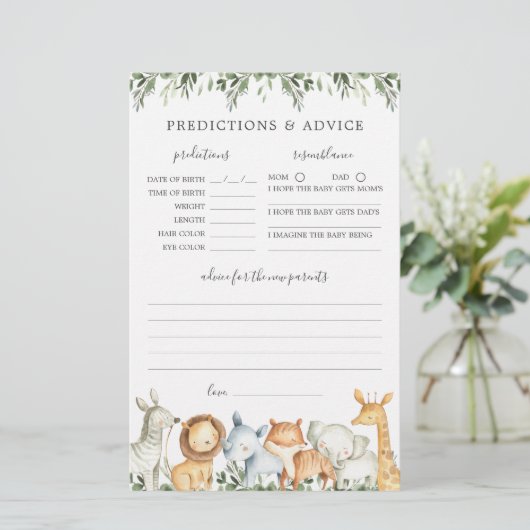 Safari Dieren Baby shower Voorspellingen en Advies (Staand voorkant)