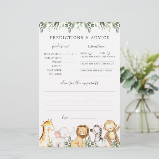 Safari Dieren Baby shower Voorspellingen en Advies (Staand voorkant)