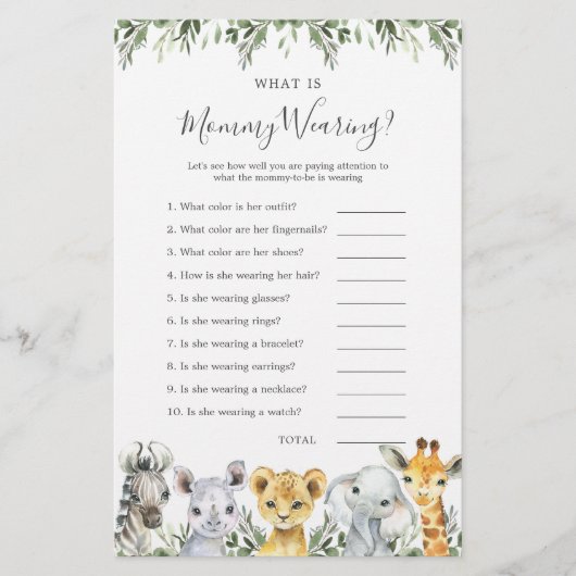 Safari Dieren Baby shower Wat draagt mama (Voorkant)