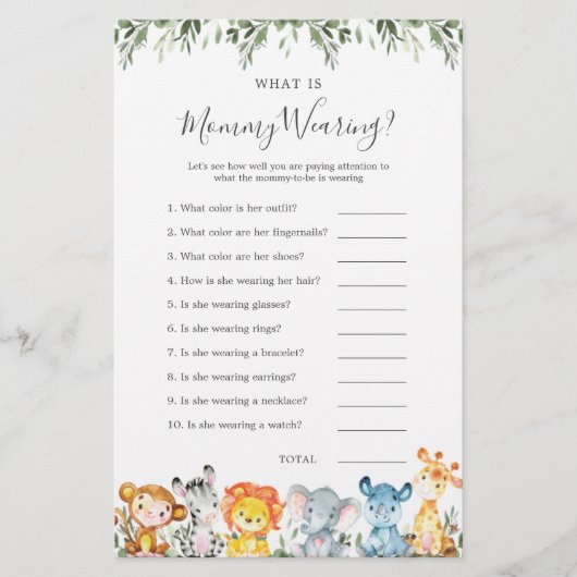 Safari Dieren Baby shower Wat draagt mama (Voorkant)