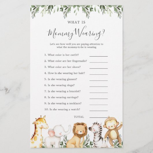 Safari Dieren Baby shower Wat draagt mama (Voorkant)