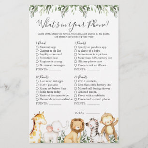 Safari Dieren Baby shower Wat zit er in je telefoo