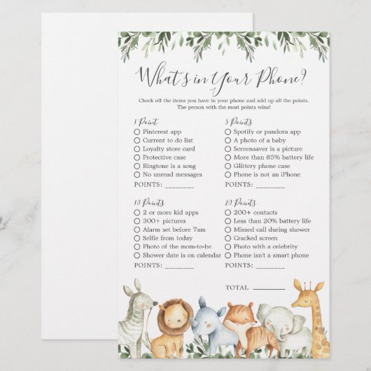 Safari Dieren Baby shower Wat zit er in je telefoo (Voorkant / Achterkant)