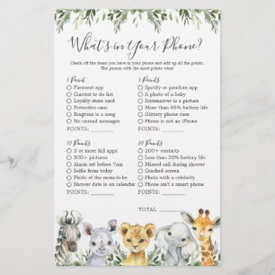 Safari Dieren Baby shower Wat zit er in je telefoo