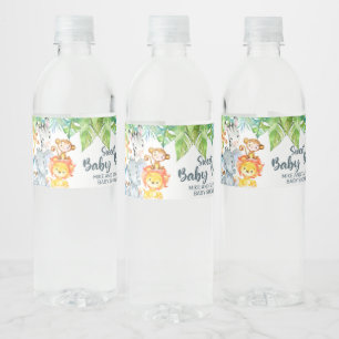 Safari-dieren baby shower waterfleslabels. waterfles etiket