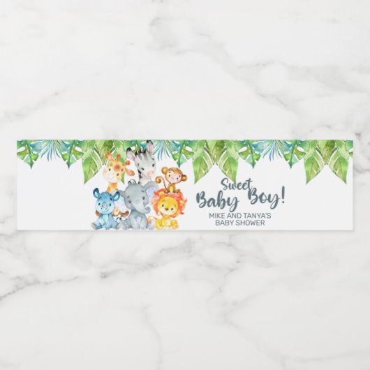 Safari-dieren baby shower waterfleslabels. waterfles etiket (Enkel label)