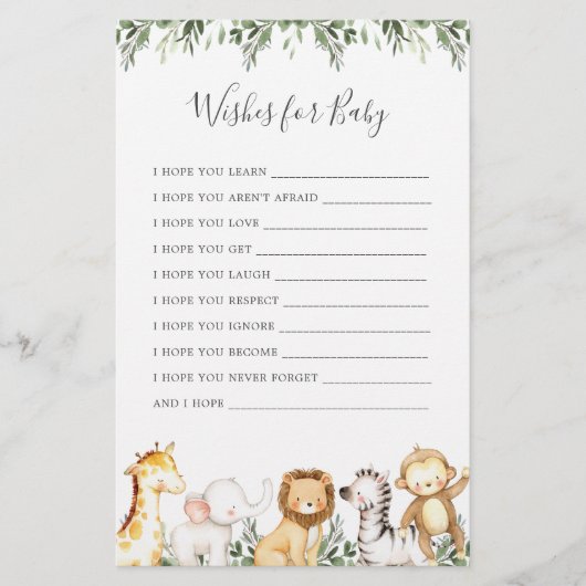 Safari Dieren Baby shower Wensen voor Baby (Voorkant)