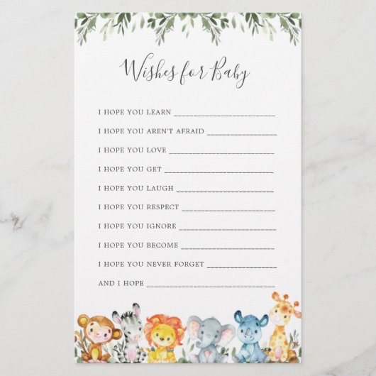 Safari Dieren Baby Shower Wensen Voor Baby (Voorkant)