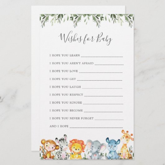 Safari Dieren Baby Shower Wensen Voor Baby (Voorkant / Achterkant)