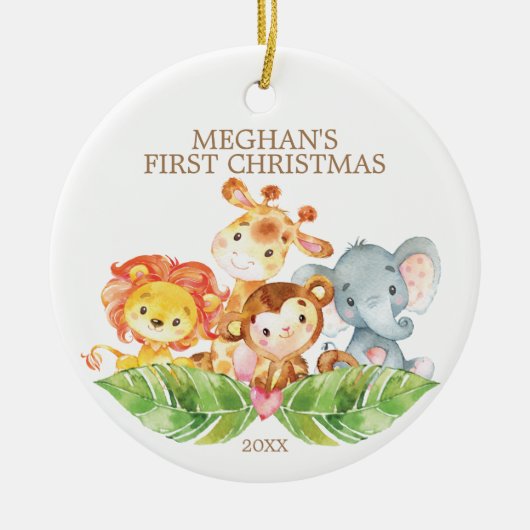 Safari Dieren Baby's Eerste Kerst Ornament (Voorkant)