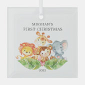 Safari Dieren Baby's Eerste Kerstmis Glas Ornament (Voorkant)