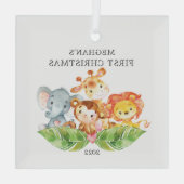 Safari Dieren Baby's Eerste Kerstmis Glas Ornament (Achterkant)