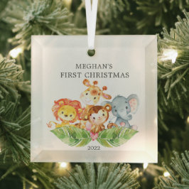 Safari Dieren Baby's Eerste Kerstmis Glas Ornament