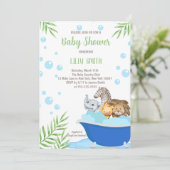 Safari Dieren Bad Tijd Baby Shower Uitnodiging (Staand voorkant)