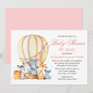 Safari Dieren Ballon Roze Baby Shower per Post Kaart