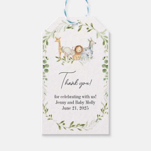 Safari Dieren Bedankt Labels, Safari Cadeaubijslui Cadeaulabel (Voorkant)
