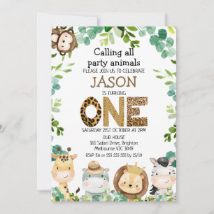 Safari Dieren Bellen Party Dieren 1e Verjaardag Kaart