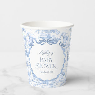 Safari Dieren Blauw Toile de Jouy Baby shower Papieren Bekers