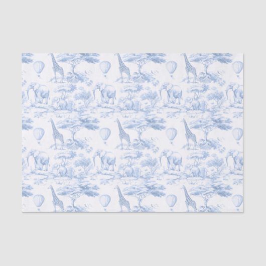 Safari Dieren Blauw Toile de Jouy Dusty Tissuepapier (Voorkant)