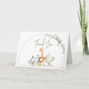Safari Dieren Bloemetjes Baby Shower  Bedankkaart