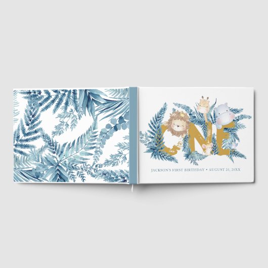 Safari Dieren Blue Boy Eerste Verjaardag Gastenboek (Volledig)