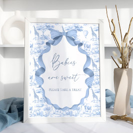 Safari Dieren Blue Toile de Jouy Baby's zijn zoet Poster