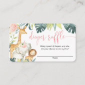 Safari dieren blush roze meisje luier loterij kaar informatiekaartje (Voorkant)