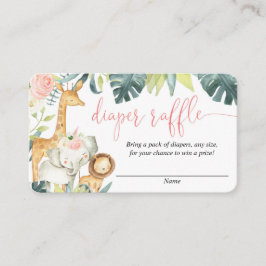 Safari dieren blush roze meisje luier loterij kaar informatiekaartje