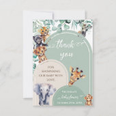 Safari Dieren Boheems Botanisch Baby shower Bedankkaart (Voorkant)