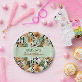 Safari Dieren Bont Patronen Sage Groen Beige Papieren Bordje (Feest)