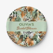Safari Dieren Bont Patronen Sage Groen Beige Papieren Bordje (Voorkant)
