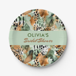 Safari Dieren Bont Patronen Sage Groen Beige Papieren Bordje