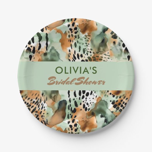 Safari Dieren Bont Patronen Sage Groen Beige Papieren Bordje (Voorkant)