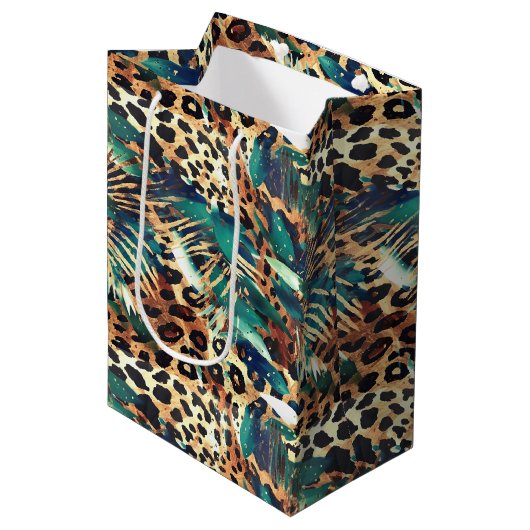 Safari Dieren' Bont Prints Exotisch Modern Medium Cadeauzakje (Voorkant Gekanteld)