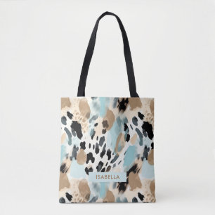 Safari Dieren' Bont Prints Patronen Blauw & Bruin Tote Bag