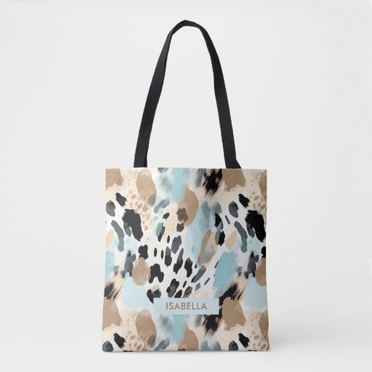 Safari Dieren' Bont Prints Patronen Blauw & Bruin Tote Bag (Voorkant)